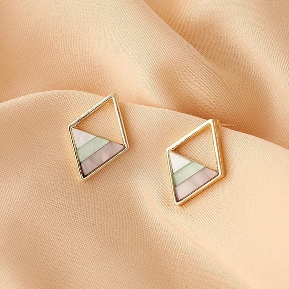 Sterling Silver Contrast Acrylic Tortoise Shell Bar Gold Earrings - Picture 3 of 9